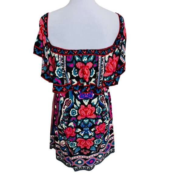 Flying Tomato Boho Floral Off Shoulder Tunic Dress Size M Tassels Mini Coachella - Picture 2 of 11